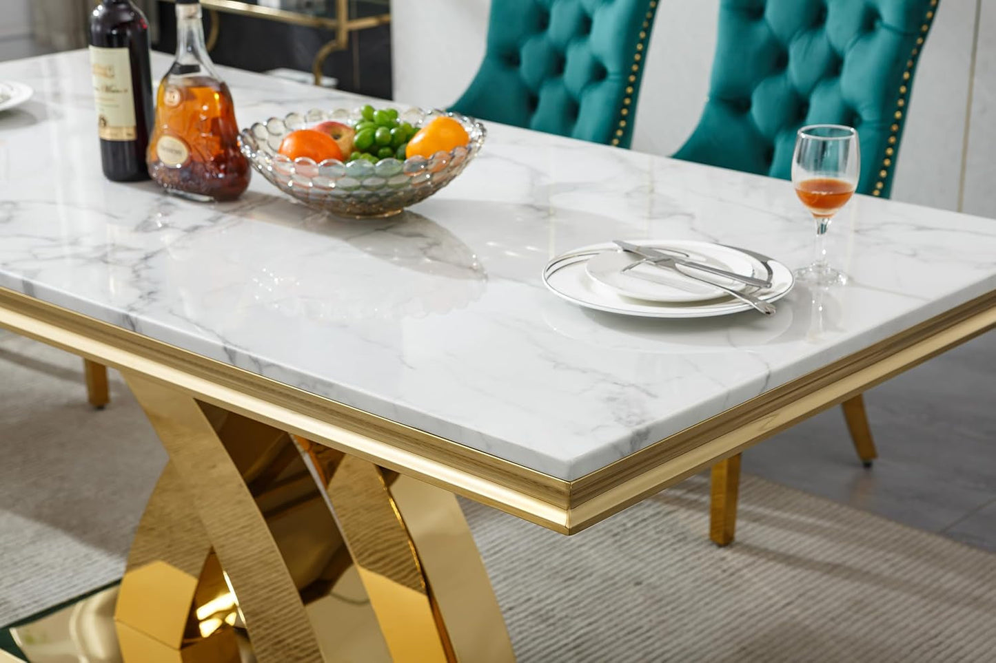 Luxurious Faux Marble DiningTable 70Inch XPedestal