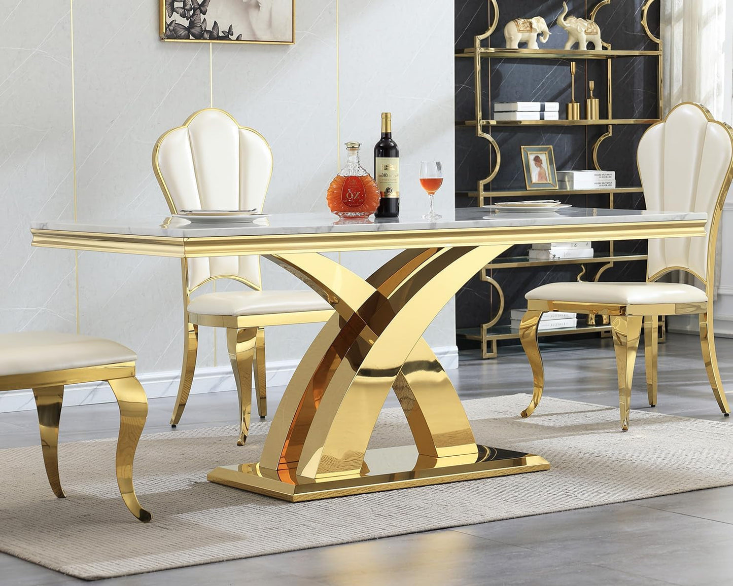 Luxurious Faux Marble DiningTable 70Inch XPedestal