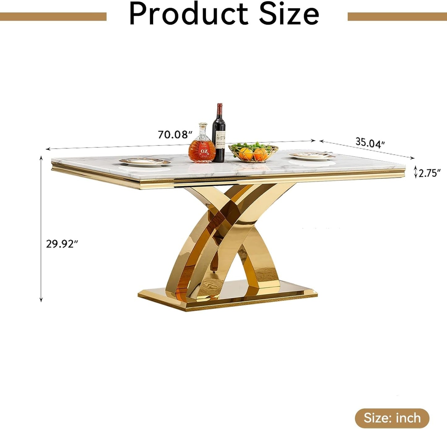 Luxurious Faux Marble DiningTable 70Inch XPedestal