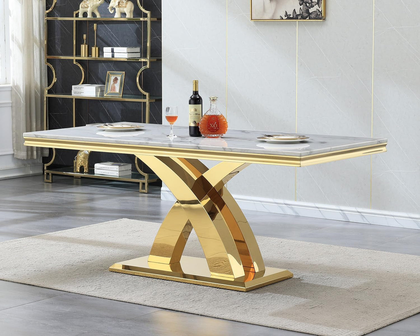 Luxurious Faux Marble DiningTable 70Inch XPedestal