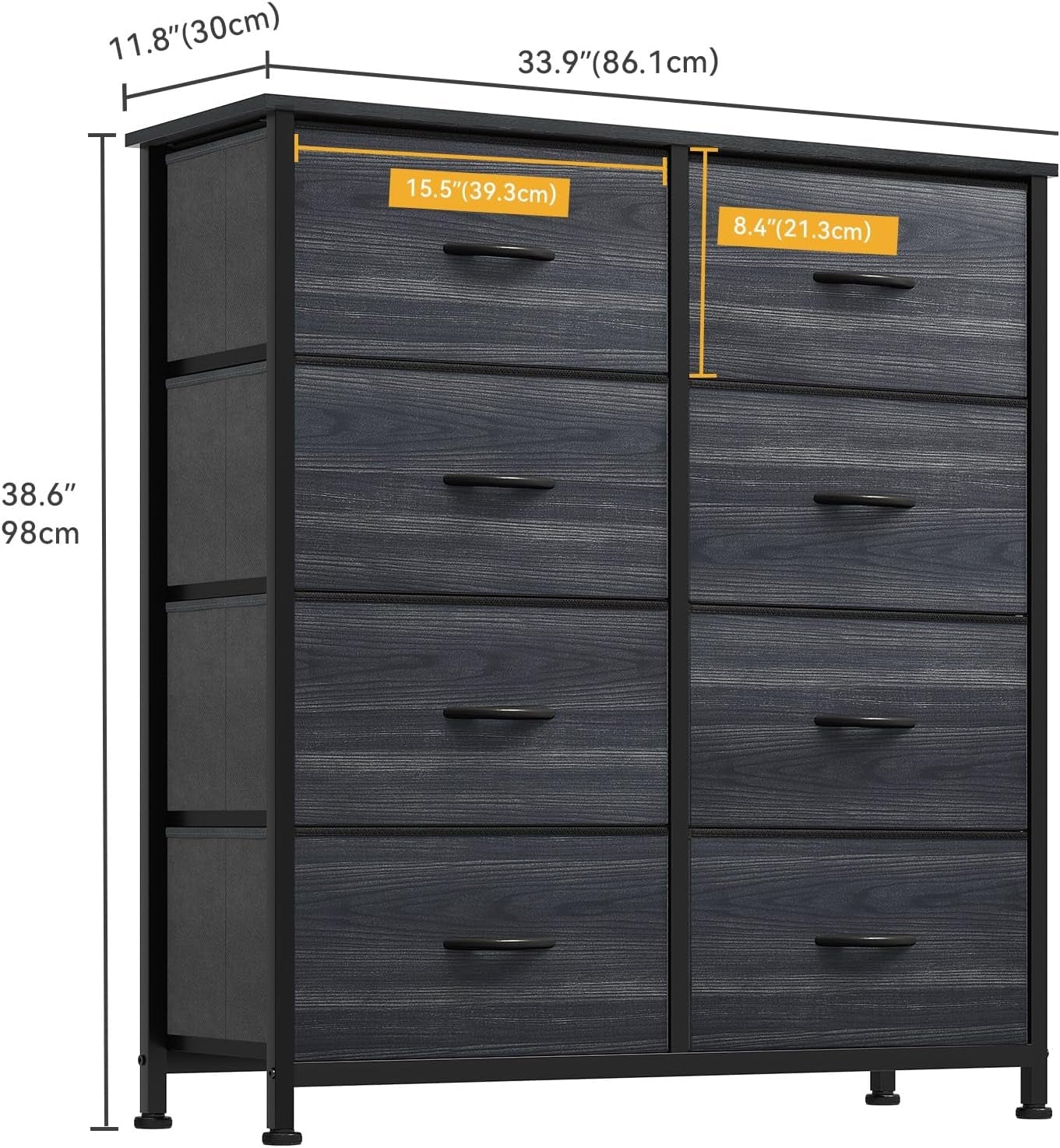 Dresser with 8 Drawers - Fabric Storage Tower, Organizer Unit for Bedroom, Hallway, Closets - Sturdy Steel Frame, Wooden Top & Easy Pull Fabric Bins